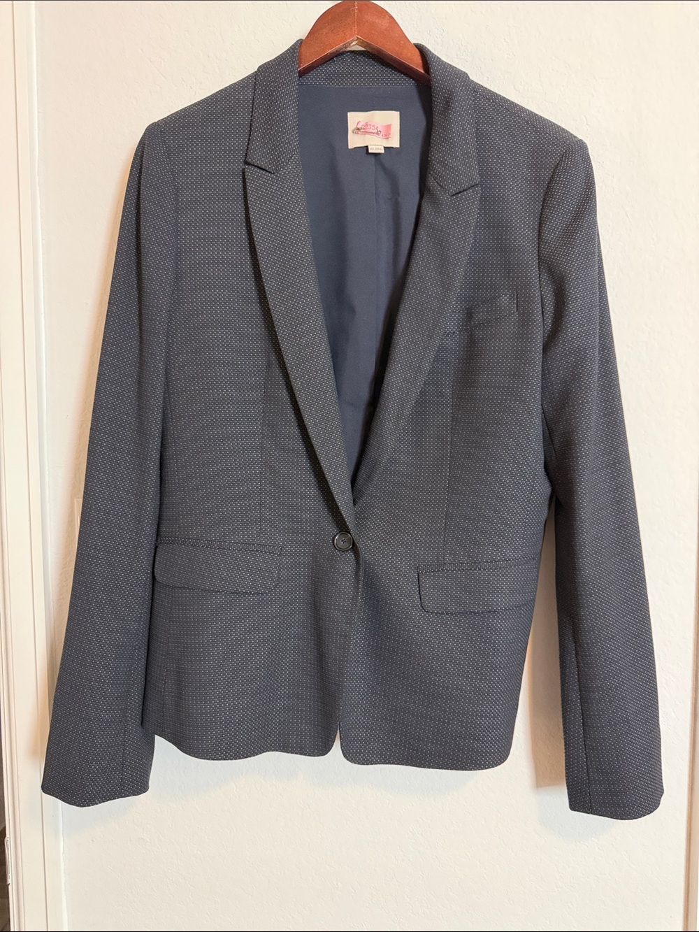LOFT Slate Blue Textured Single-Button Blazer